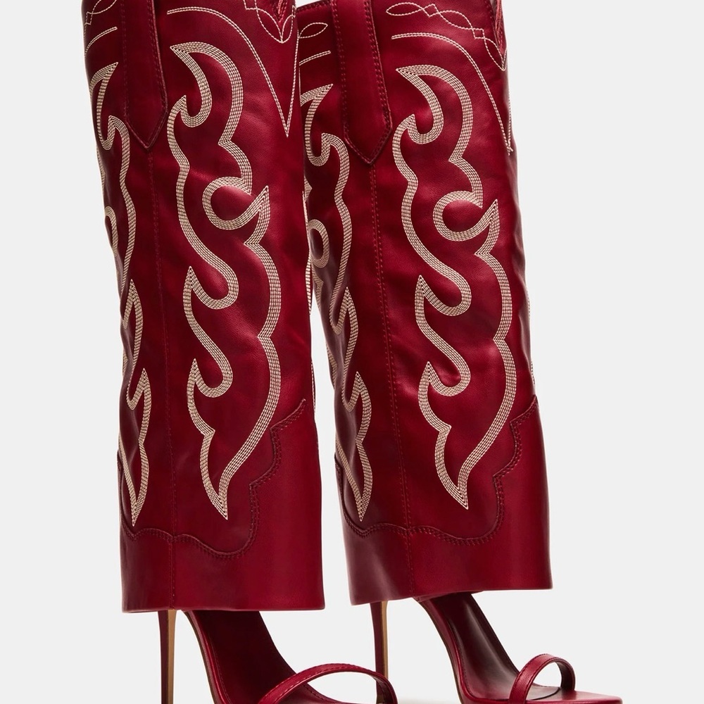Steve Madden Red Heeled Boots - Picture 2 of 3